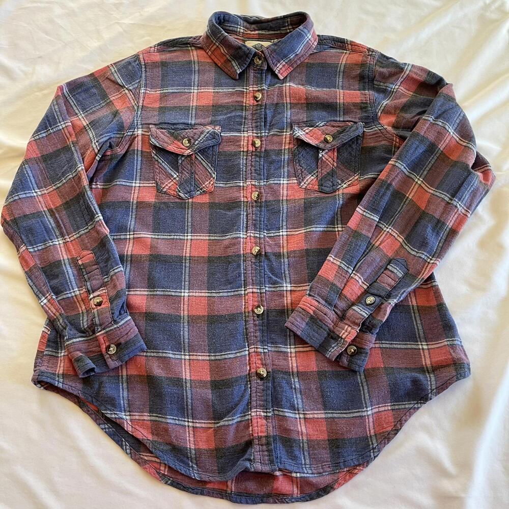 Wild Blue by Sadie Robertson Plaid Flannel Shirt Women's Size XS Red and Blue